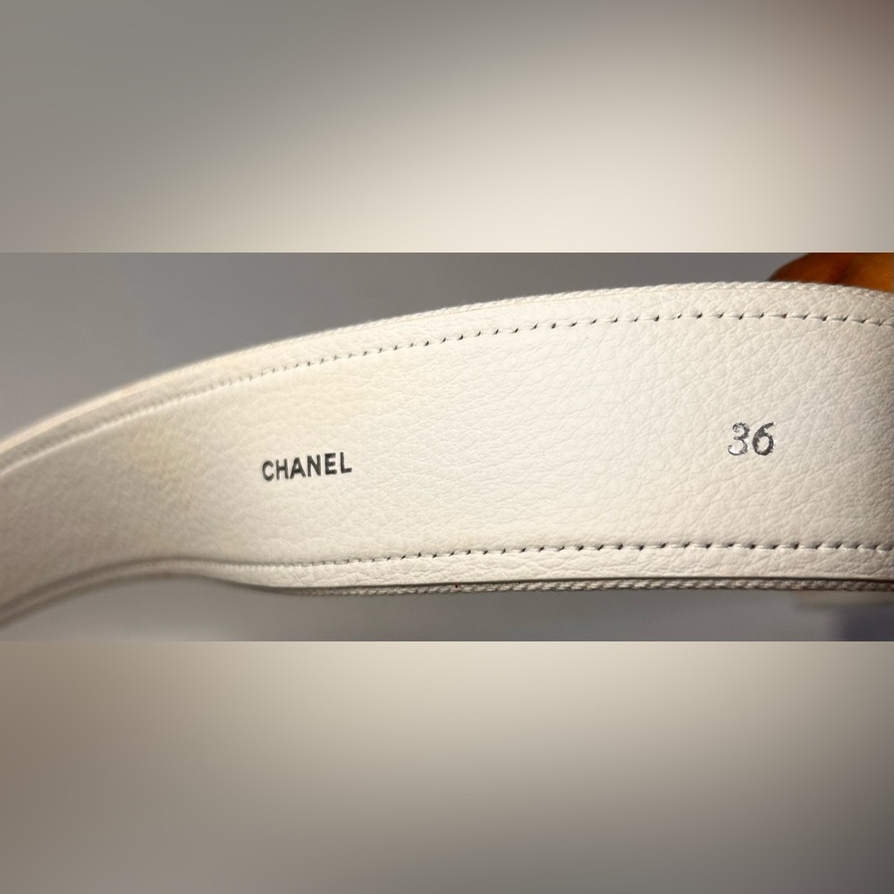 Chanel Womens Striped No Tie Strap White/Pink Belt. 36